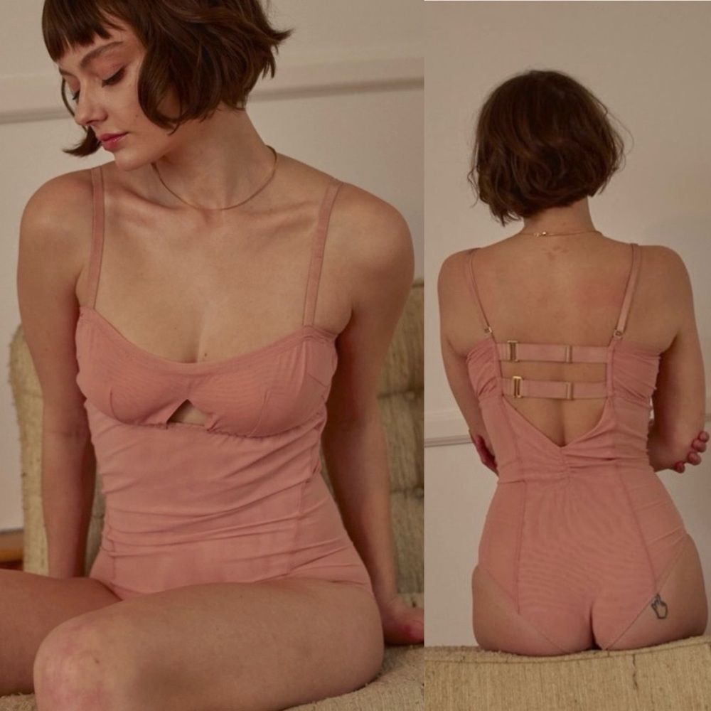 Free People x We are HAH Under The Wire Bodysuit Rose Pink M Fairy Sheer NWT